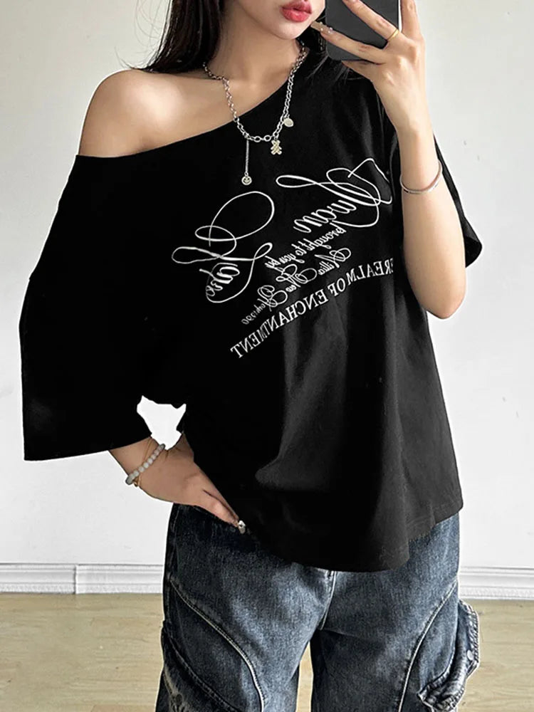 SummerStyle Chic Skew Collar T-Shirt for Women ATHLEXES