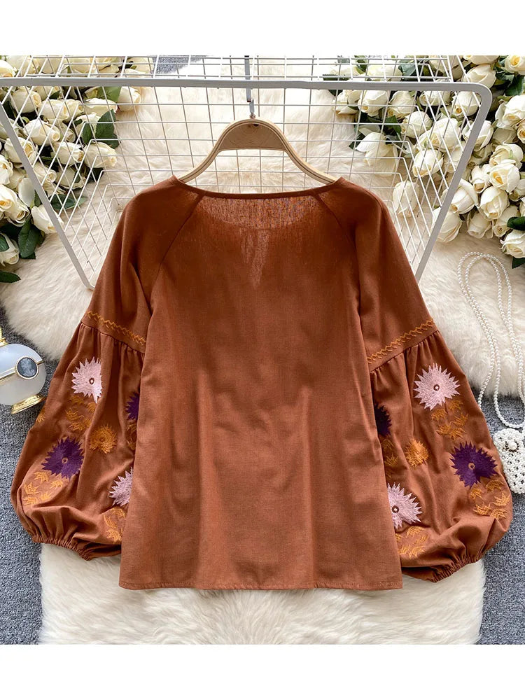 Vintage Elegance Embroidered Autumn Blouse D5541 ATHLEXES