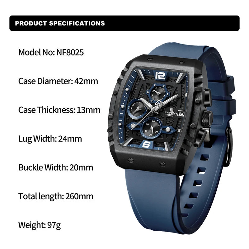 NAVIFORCE NF8025 Waterproof Sport Chronograph Watch ATHLEXES