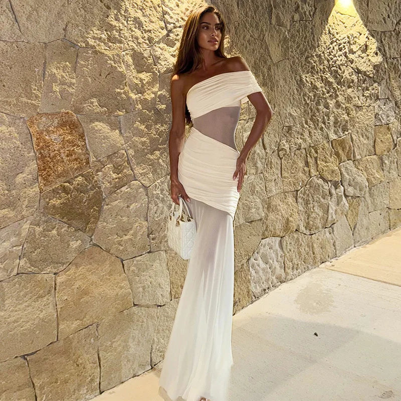Chic Off-Shoulder Mesh Maxi Dress for Women ATHLEXES