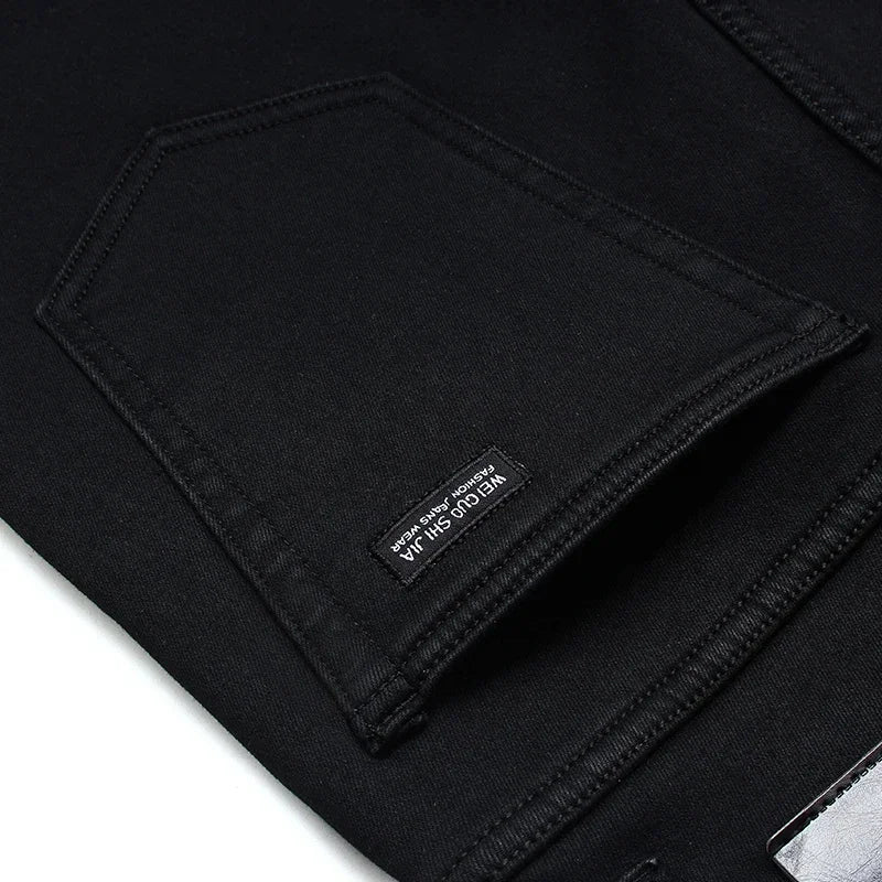 Classic Black Biker Stretch Denim Trousers ATHLEXES