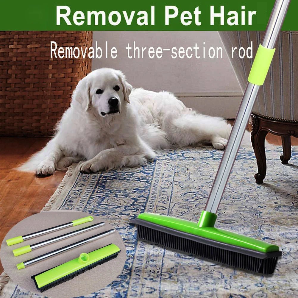 Pet Hair Rubber Broom Floor Brush for Carpet Dog Hair Remover with Built in Squeegee Silicone Broom Hair Remover Cleaning ATHLEXES