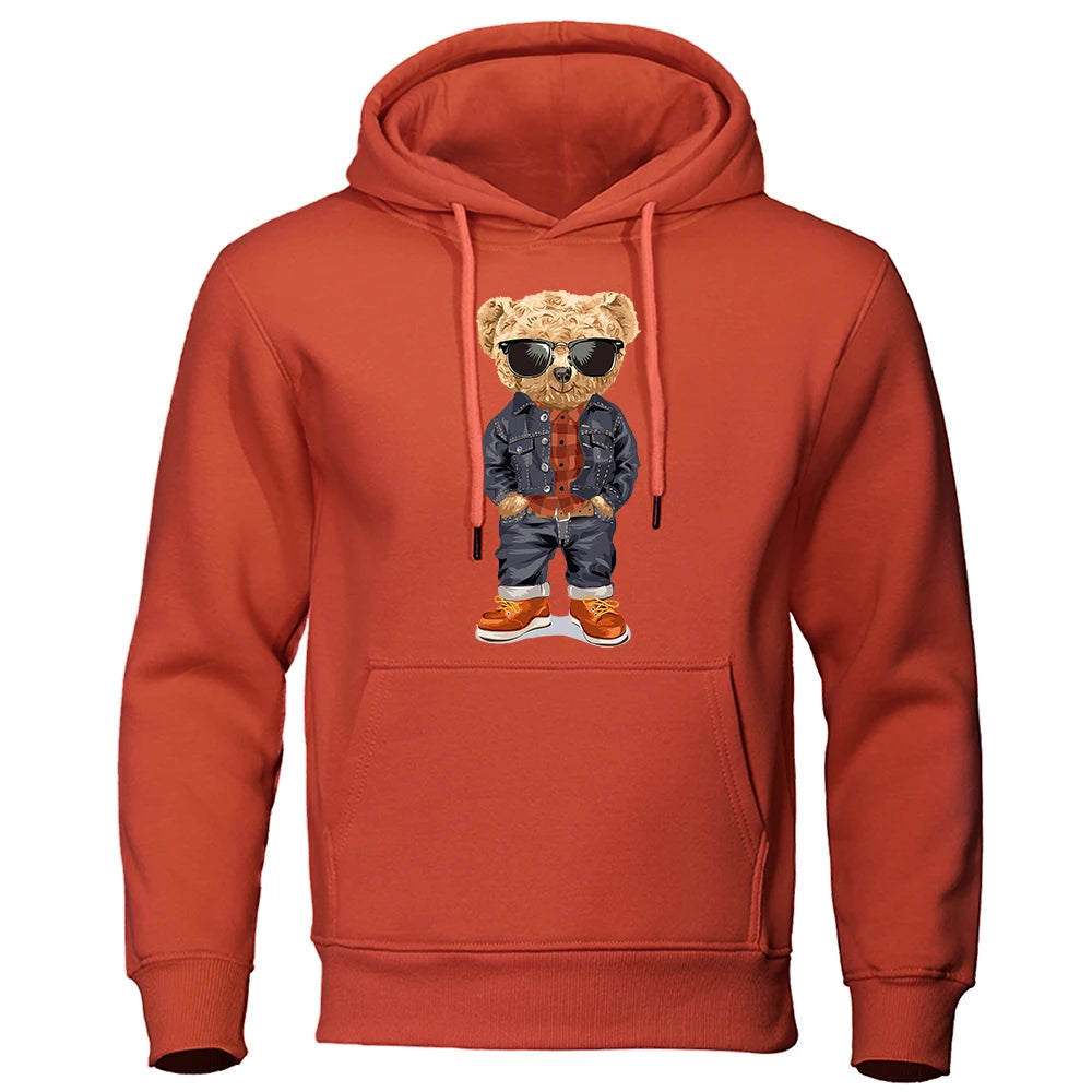 Cozy Teddy Bear Print Hoodie for Men ATHLEXES