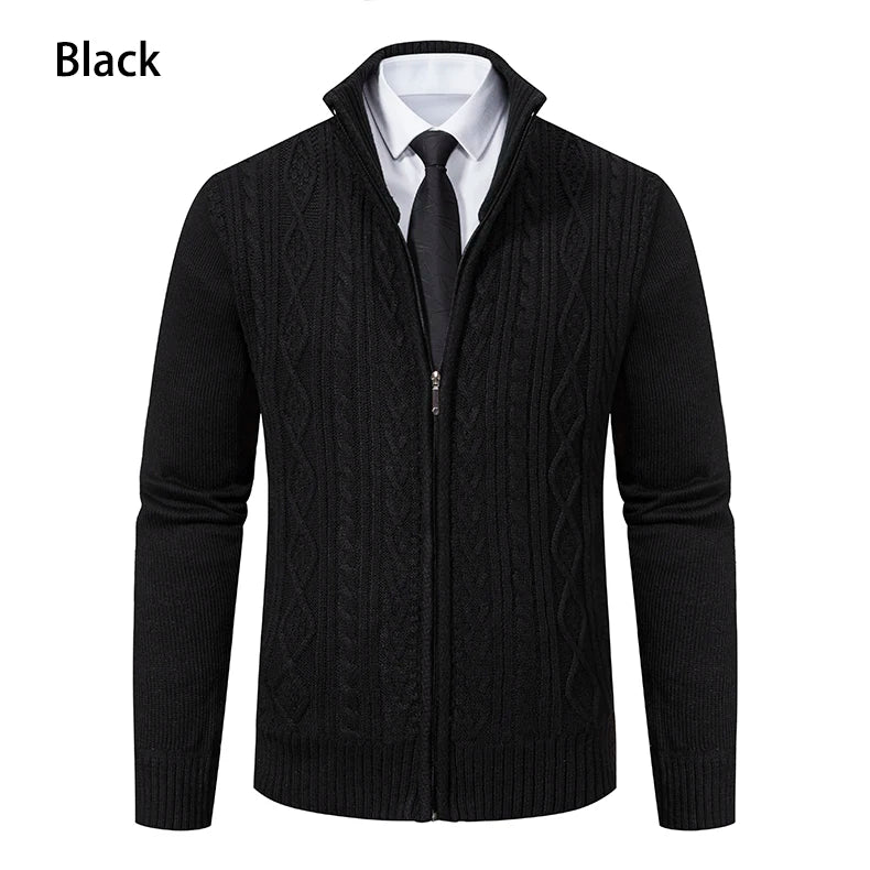 Velvet Warmth High Collar Cardigan for Men - Winter Knitwear ATHLEXES
