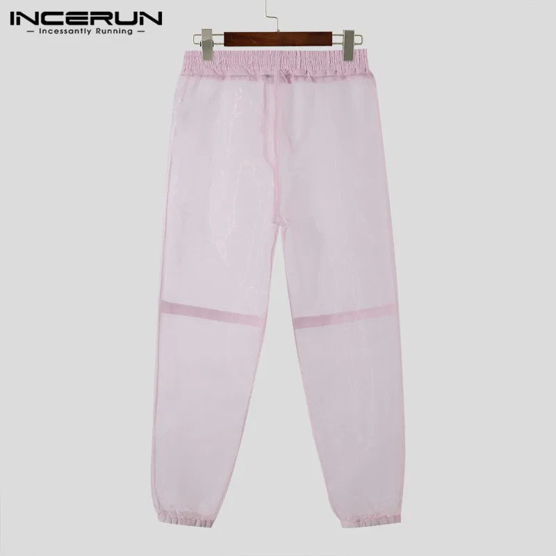 2024 Men's Mesh Transparent Drawstring Joggers Fashion Trousers ATHLEXES