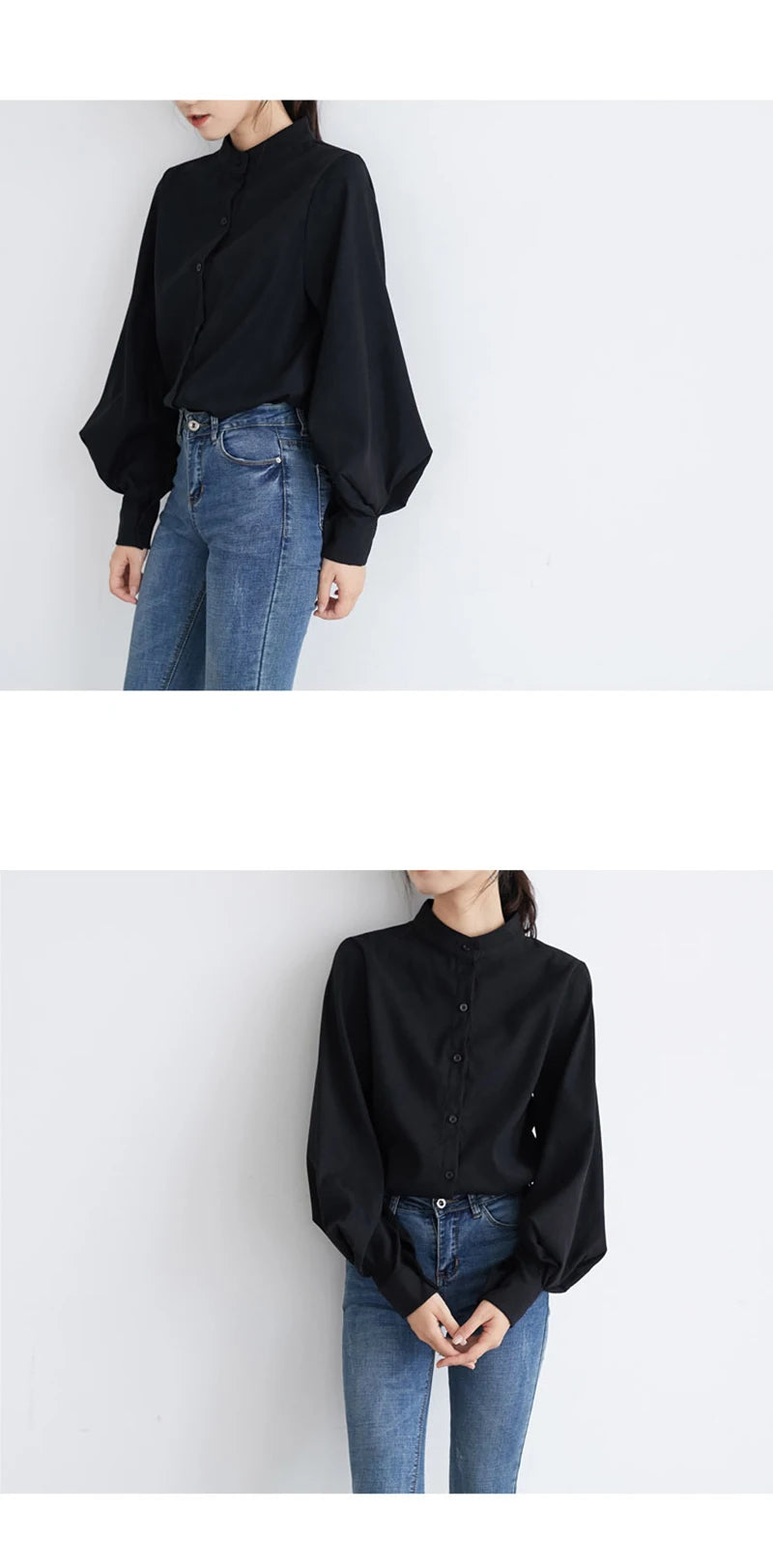 Elegant Lantern Sleeve Blouse for Women - Autumn Winter Office Chic ATHLEXES
