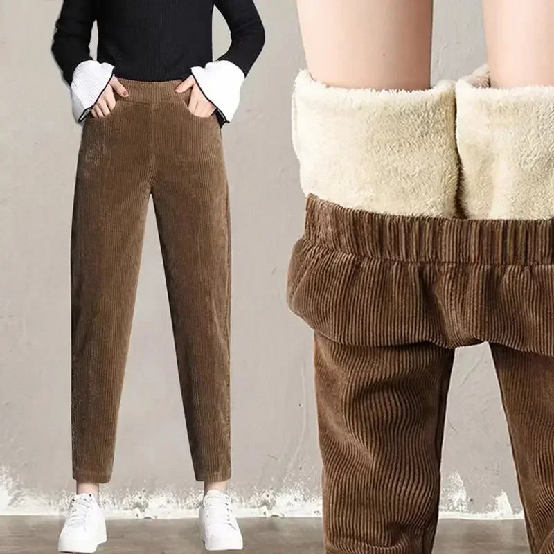 CozyChic Women’s High Waist Corduroy Plush Casual Pants ATHLEXES