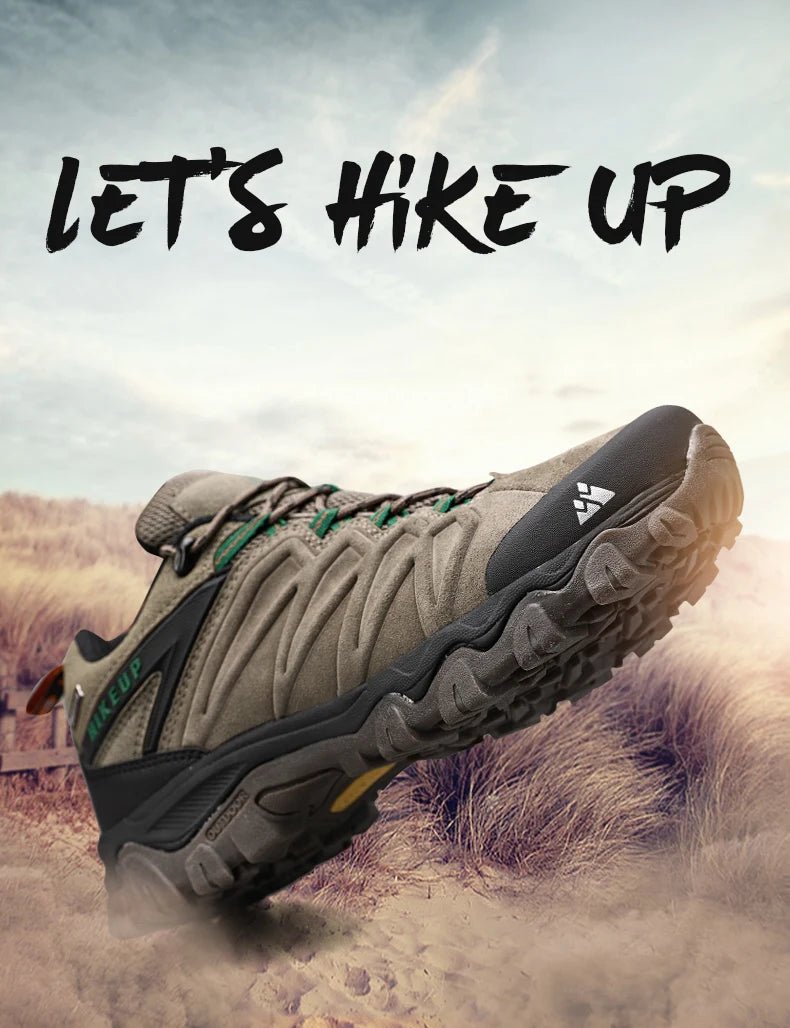 HIKEUP High Quality Leather Hiking Shoes Durable Outdoor Sport Men Trekking Leather Shoes Lace-Up Climbing Hunting Sneakers ATHLEXES