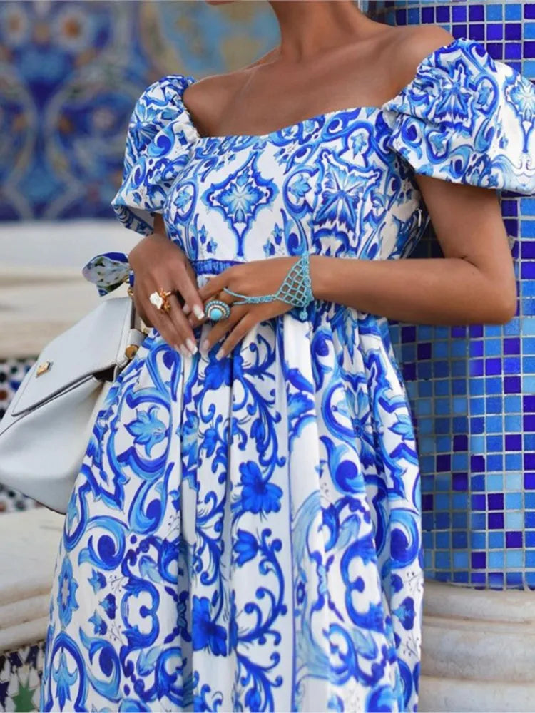 Boho Chic Puff Sleeve Maxi Dress for Women ATHLEXES