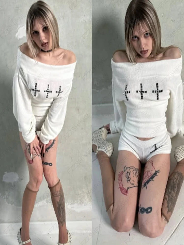 Gothic Chic Boat Neck Long Sleeve Top for Women ATHLEXES
