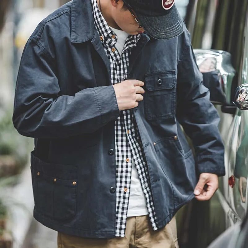 Maden Retro Multi-Pocket Navy Hunting Jacket for Men ATHLEXES