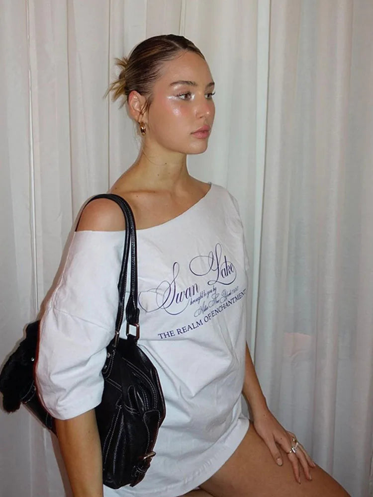 SummerStyle Chic Skew Collar T-Shirt for Women ATHLEXES