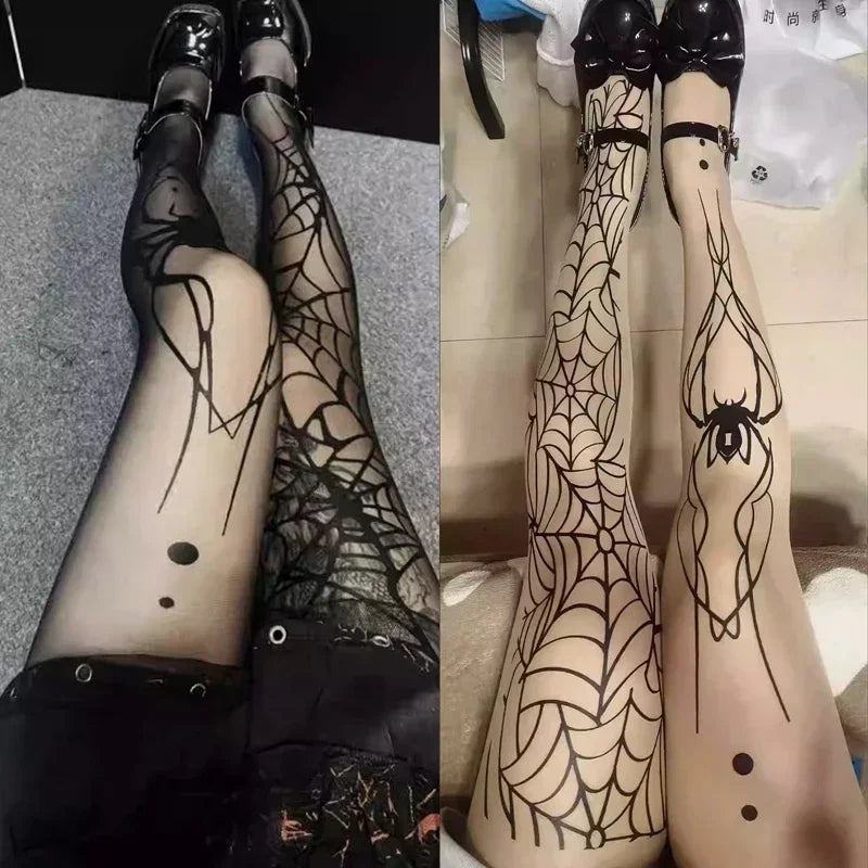 Gothic Spider Web Silk Tights for Alternative Fashion Women ATHLEXES