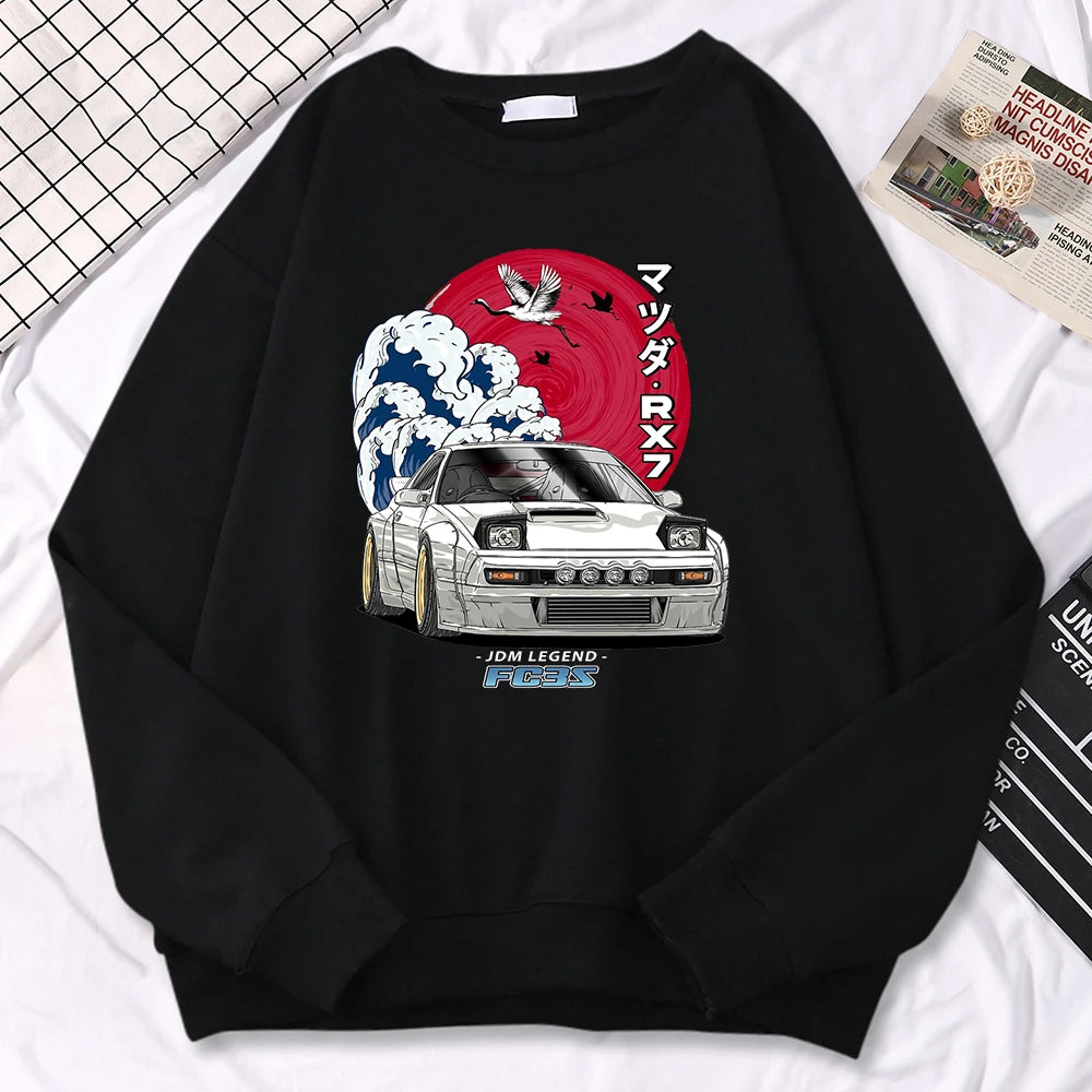 Japanese Crane Sunset Fleece Pullover Sweatshirt ATHLEXES