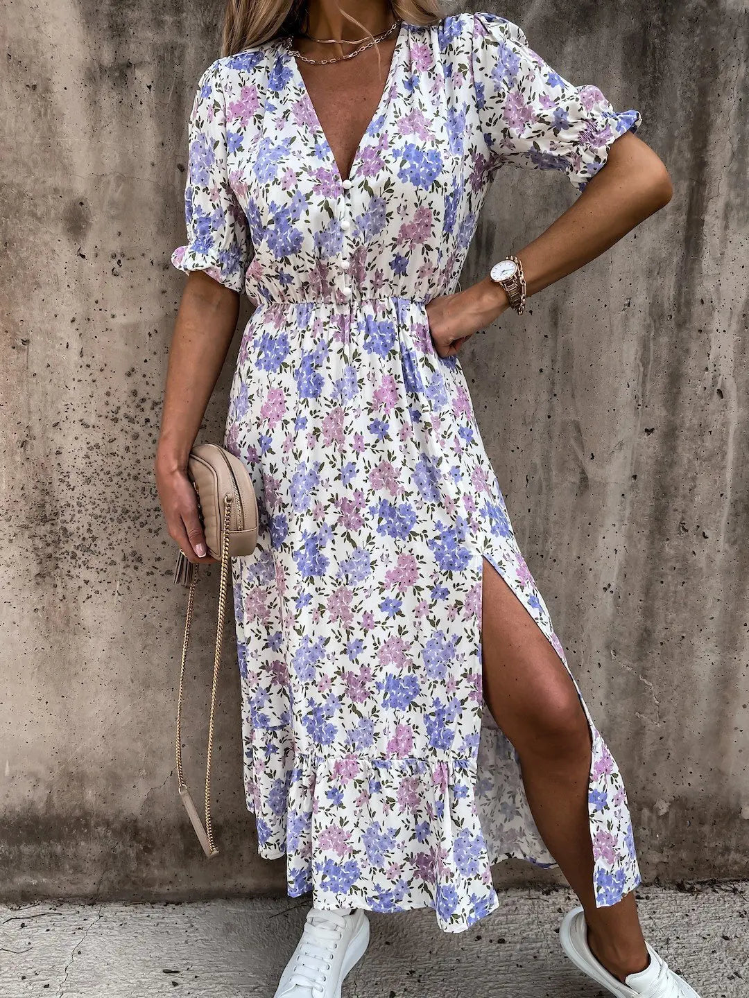 Elegant Floral V Neck Maxi Dress for Women ATHLEXES