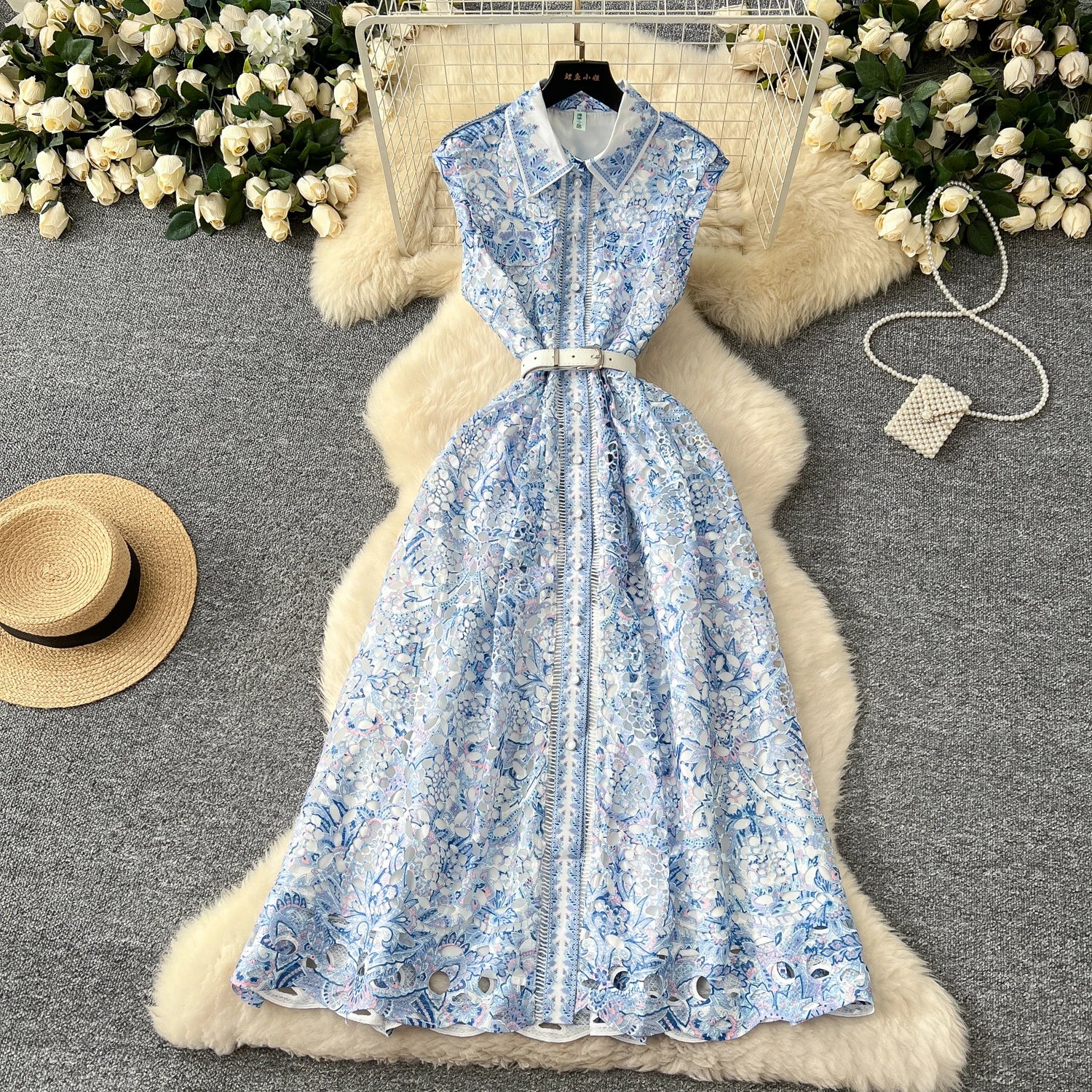 Chic Retro Sleeveless Belted Midi Dress ATHLEXES