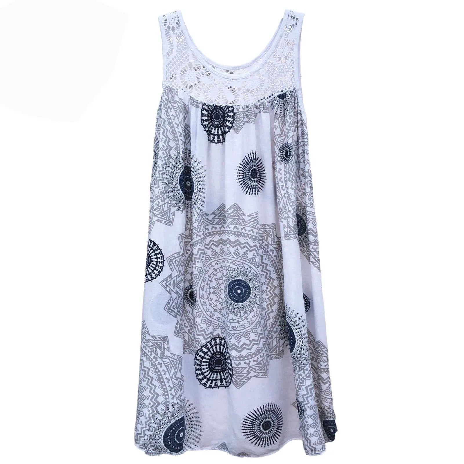 Elegant Lace Print Plus Size Sleeveless Dress ATHLEXES