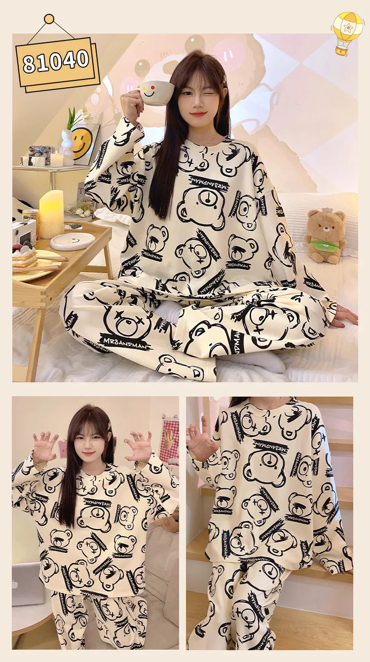 Cozy Cartoon Maternity Pajama Set for Moms ATHLEXES