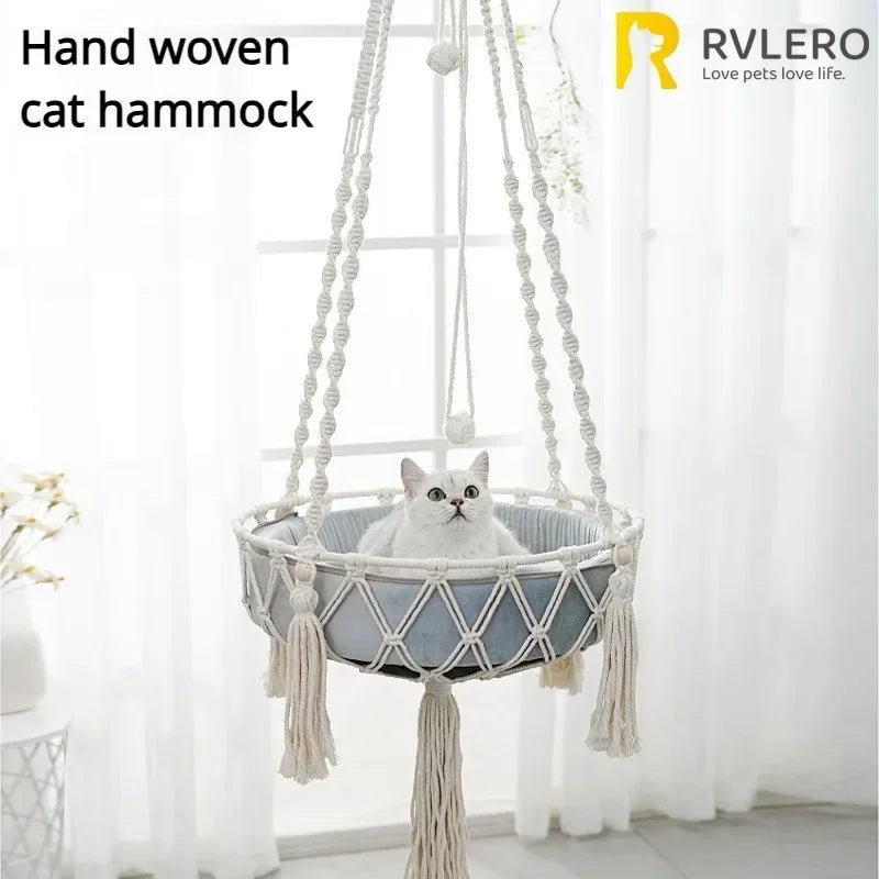 New Pet Hammock Cat Swing Hand Woven Cotton Rope Cats Hanging Basket  Kitten Hanging String Den Indoor Pend Nest Pets Supplies ATHLEXES