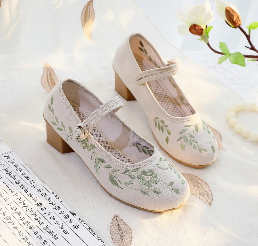 Veowalk Elegant Cotton Mary Jane Block Heels ATHLEXES
