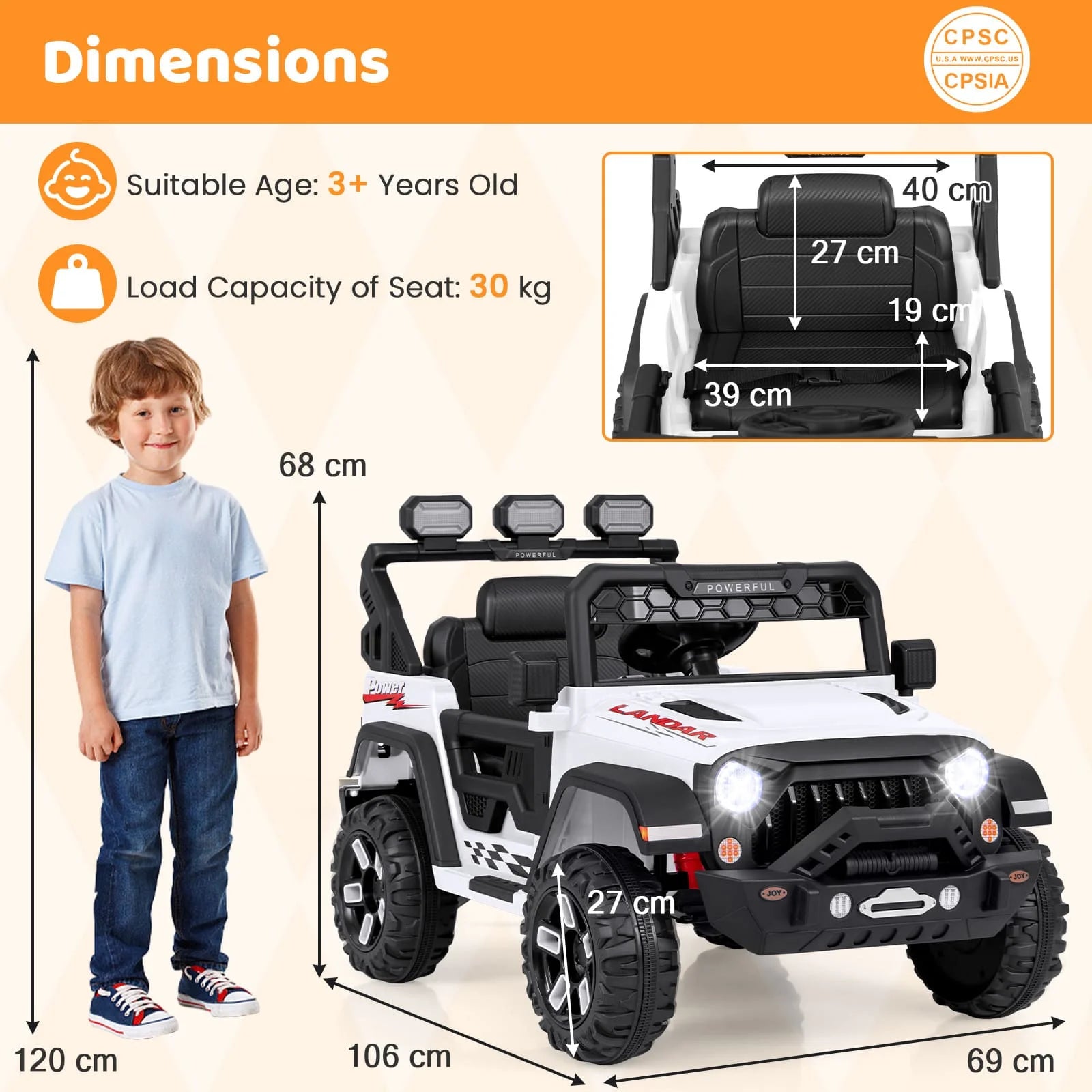 DORTALA White 12V Electric Kids Truck Toy Car ATHLEXES