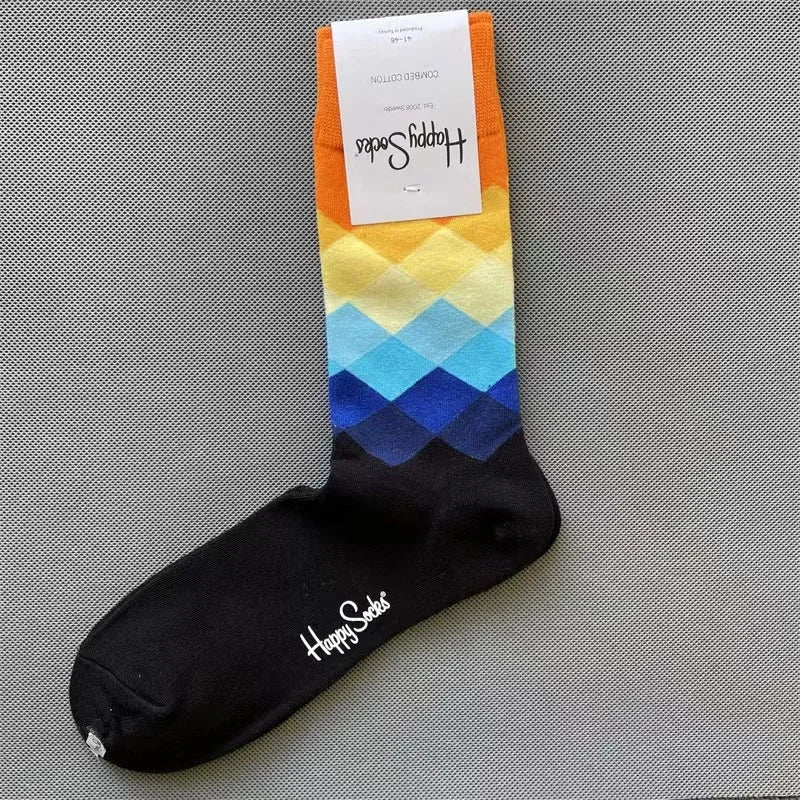 Happy Socks Men's Diamond Check Crew Socks for All Seasons ATHLEXES