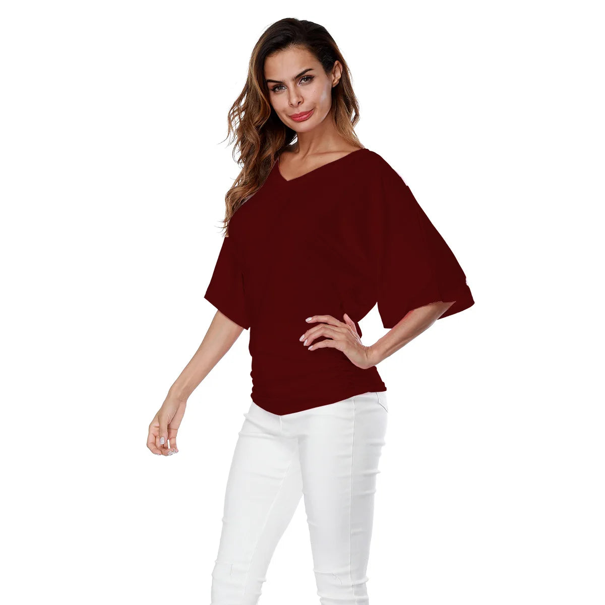 Chic Summer V-Neck Batwing Tee for Women S-5XL ATHLEXES