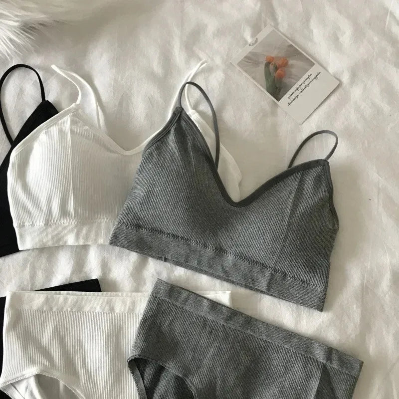 Women's Sports Bra Set Underwear Bra Korean Style Push Up No Steel Ring Bra High Elastic Panty Set ATHLEXES