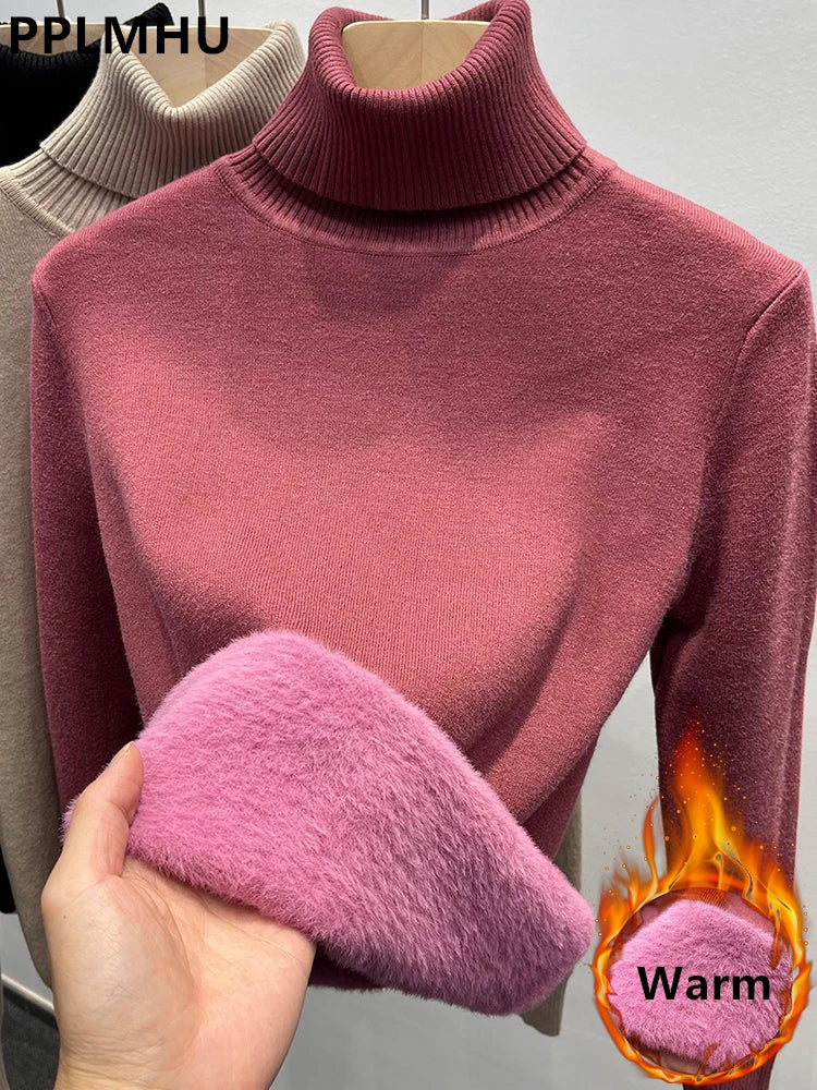 Luxurious Thicken Velvet Turtleneck Sweater for Winter Elegance ATHLEXES