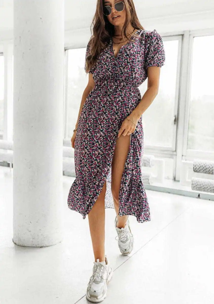 Elegant Floral V Neck Maxi Dress for Women ATHLEXES