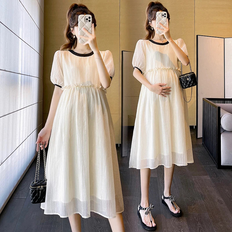 Chic Summer Maternity A-Line Midi Dress ATHLEXES