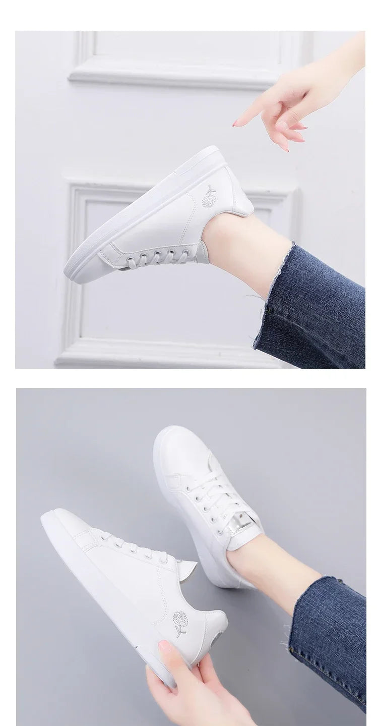 Elegant Lace-Up Women’s Embroidered White Sneakers ATHLEXES