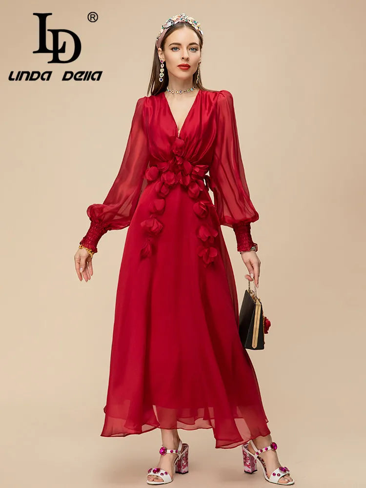 Elegant Red Chiffon Party Dress for Women ATHLEXES