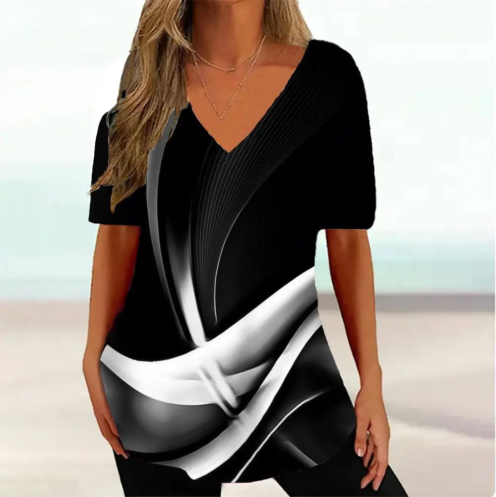 WaveCurve 3D Print V-Neck Tee ATHLEXES
