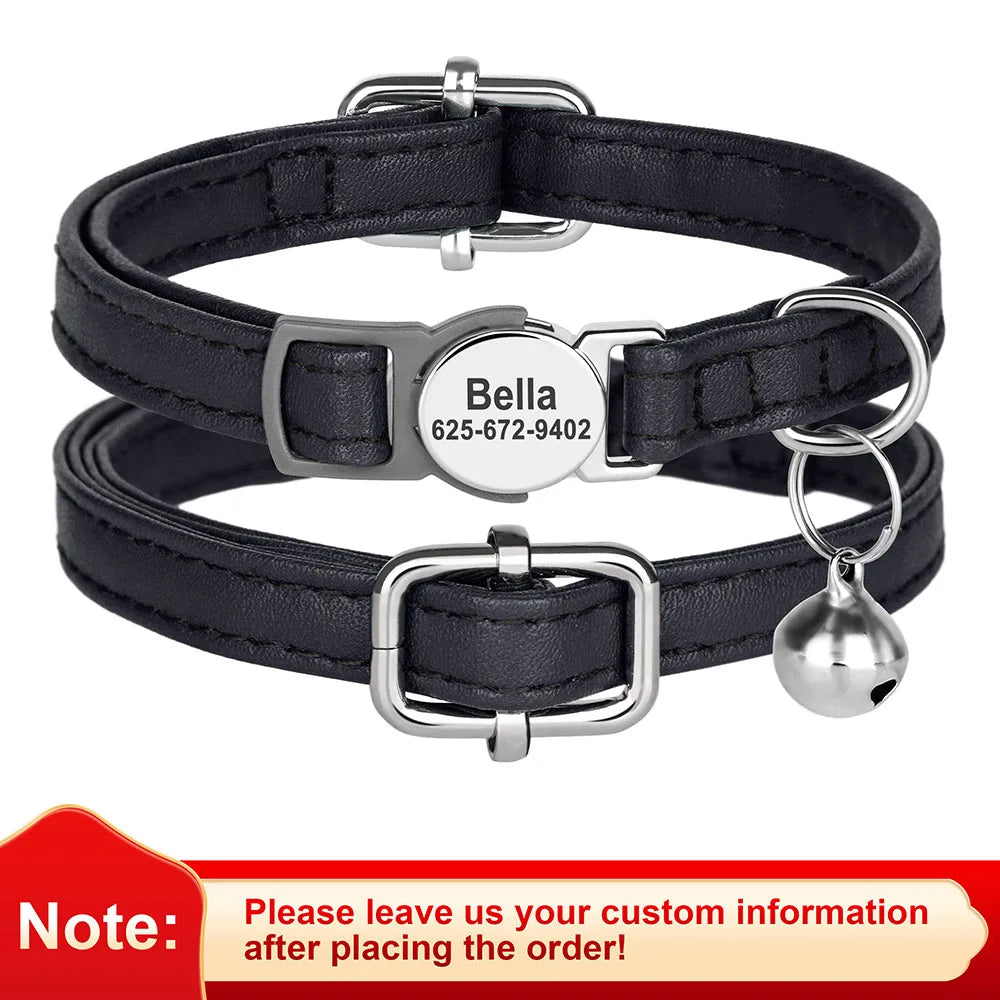 Engraved Luxury PU Leather Cat Collar ATHLEXES