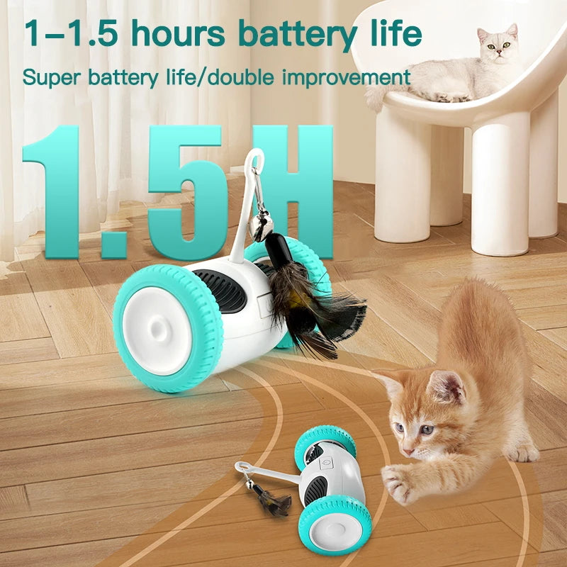 ROJECO Smart Cat Balancing Car Interactive Cat Toy Moving Feather Cat Stick For Dog Pet Playing Training Indoor Cat Accessories ATHLEXES