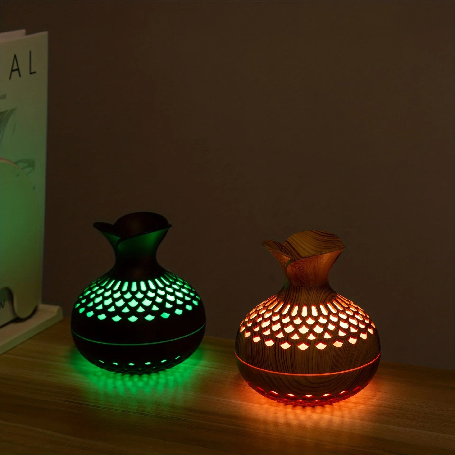 300ml Wooden Vase Colorful Light Cool Mist Air Humidifier ATHLEXES