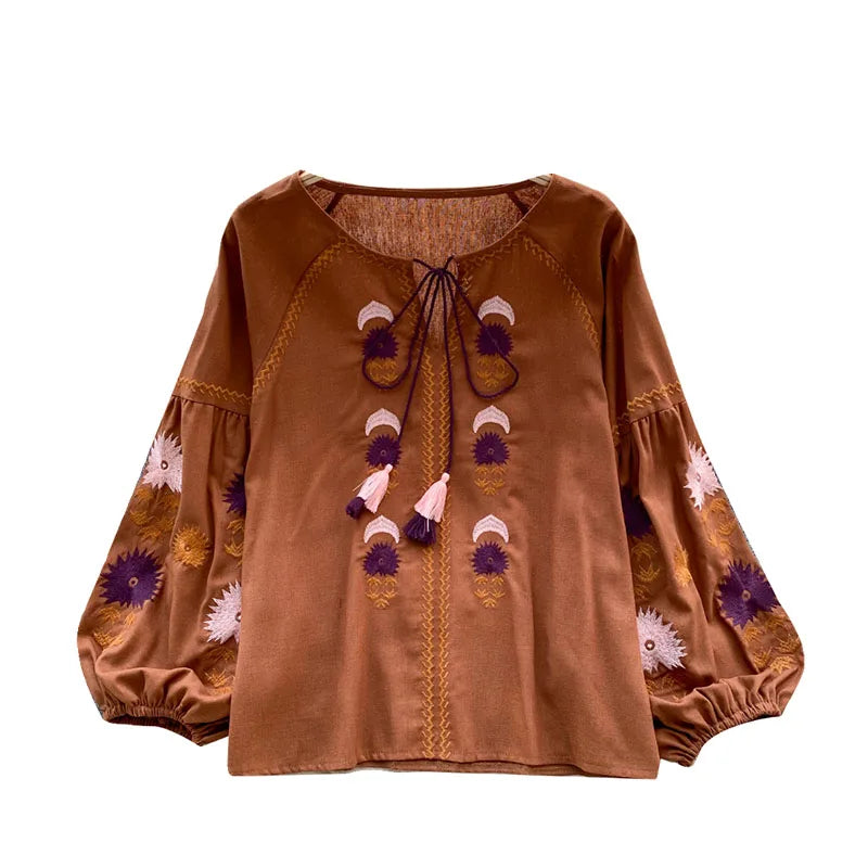 Vintage Elegance Embroidered Autumn Blouse D5541 ATHLEXES