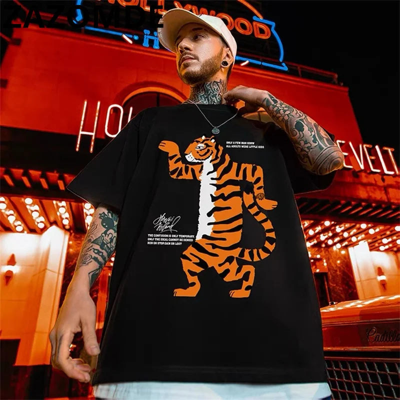 ZAZOMDE Retro Cartoon Tiger Oversized Tee ATHLEXES