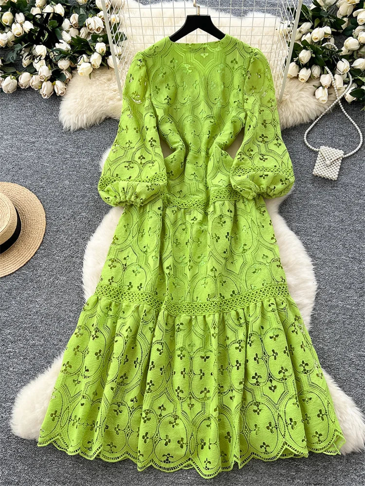 Chic French Lace Ruffle Dress for Women ATHLEXES