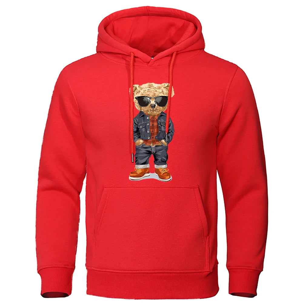 Cozy Teddy Bear Print Hoodie for Men ATHLEXES