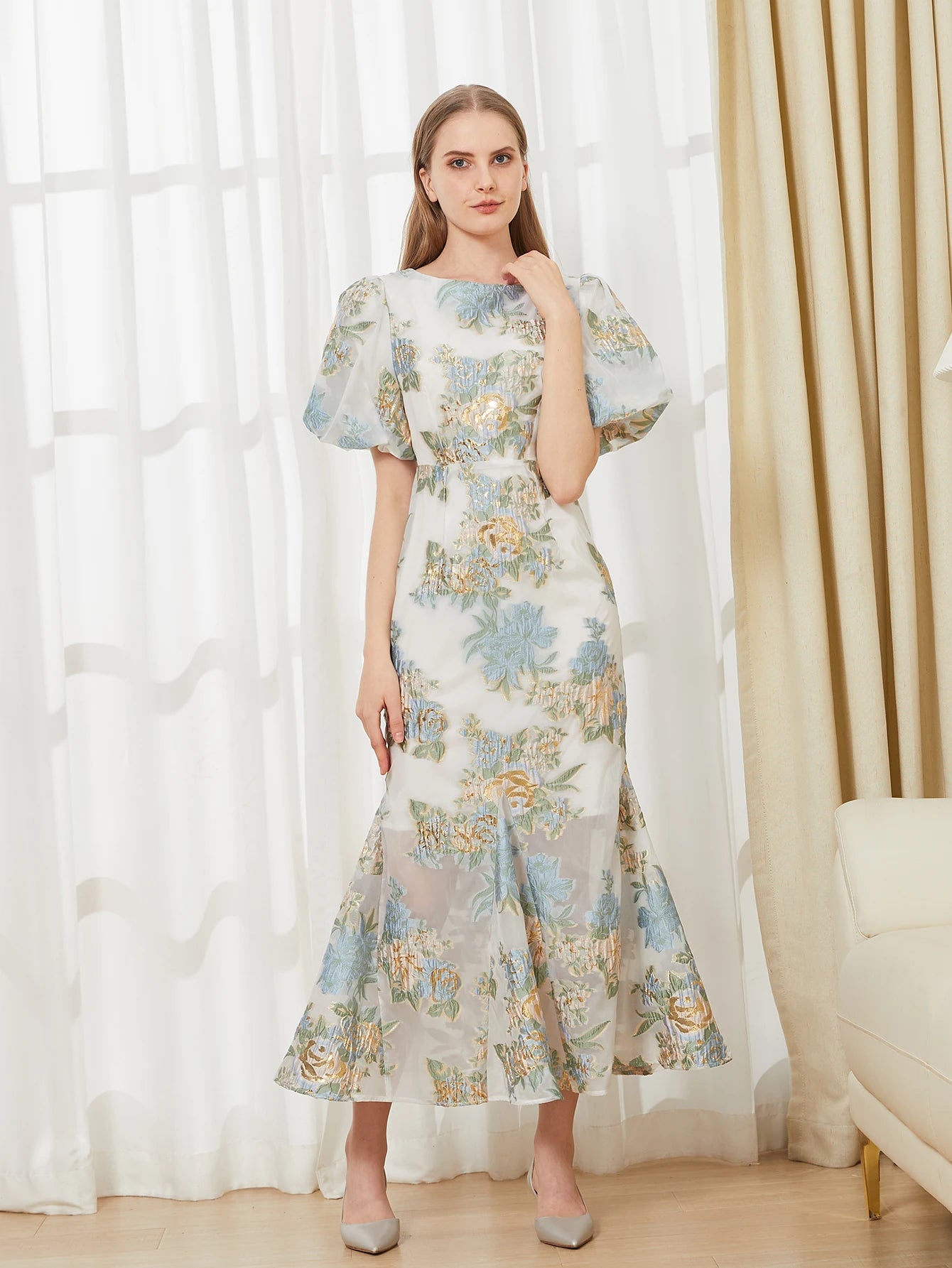 Floral Elegance Organza Mermaid Maxi Dress ATHLEXES