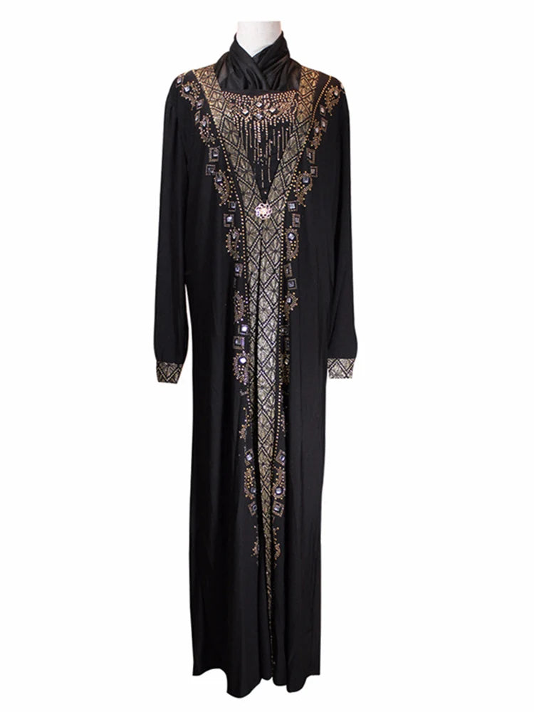 Elegant Sequin Beaded Muslim Abaya Dress ATHLEXES