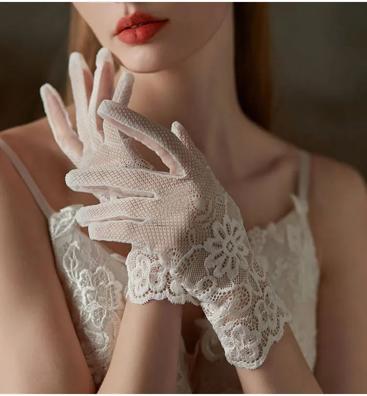 Elegant Floral Lace Wedding Gloves for Brides ATHLEXES