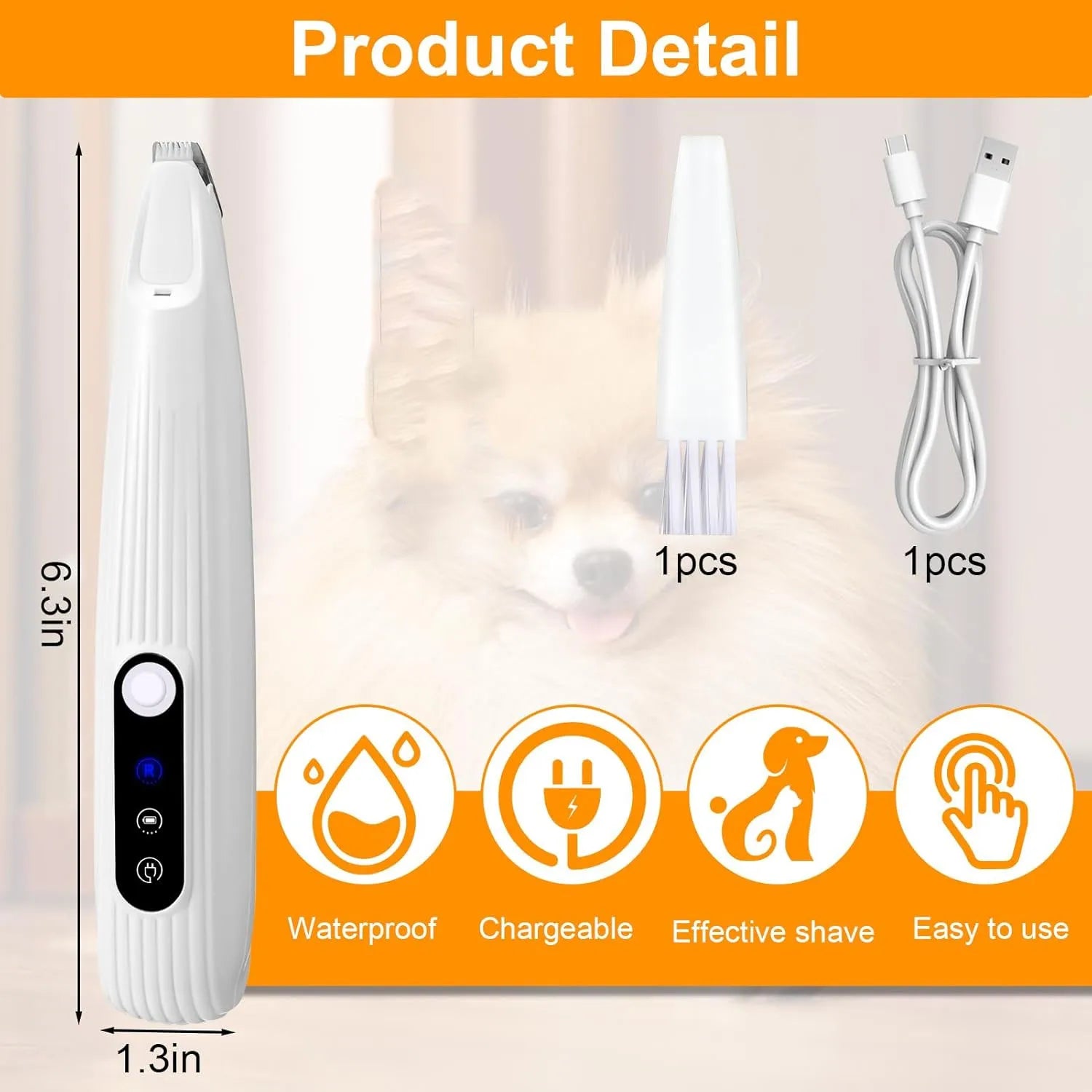 Rechargeable Pet Paw Trimmer with LED Light Multipurpose Waterproof Dog Hair Grooming Clipper Mute Cat Claw Pedicure Artifact ATHLEXES