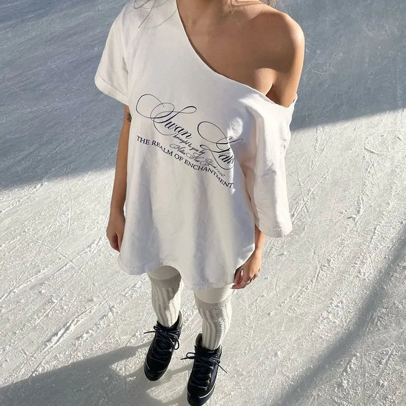 SummerStyle Chic Skew Collar T-Shirt for Women ATHLEXES