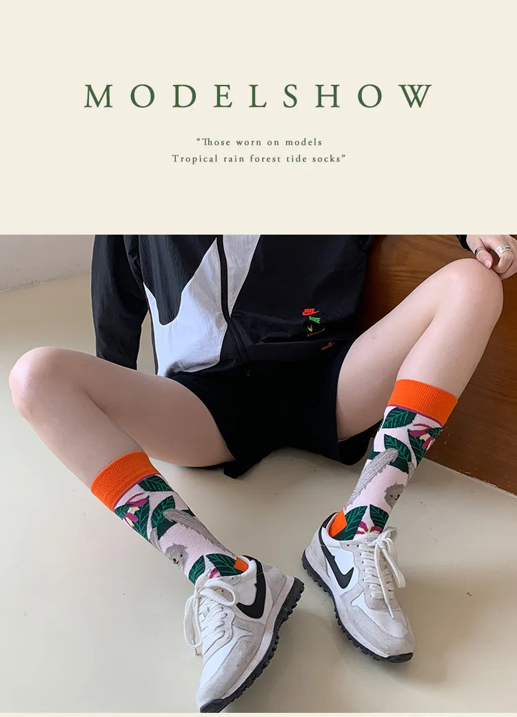 Colorful Cotton Women's Socks - Trendy Hedgehog & Sloth Designs ATHLEXES