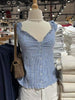 Chic Blue Plaid Puff Sleeve V Neck Crop Top ATHLEXES