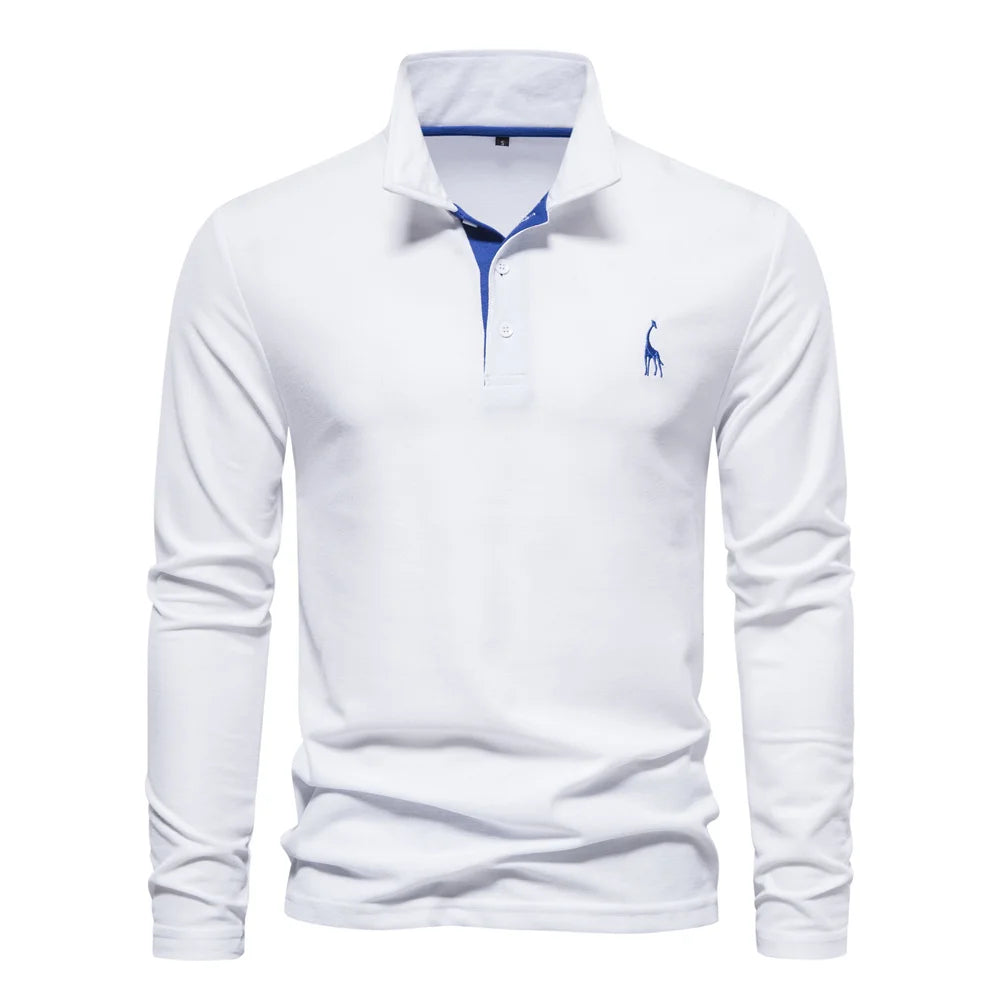 AIOPESON Deer Embroidery Long Sleeve Polo Shirt ATHLEXES