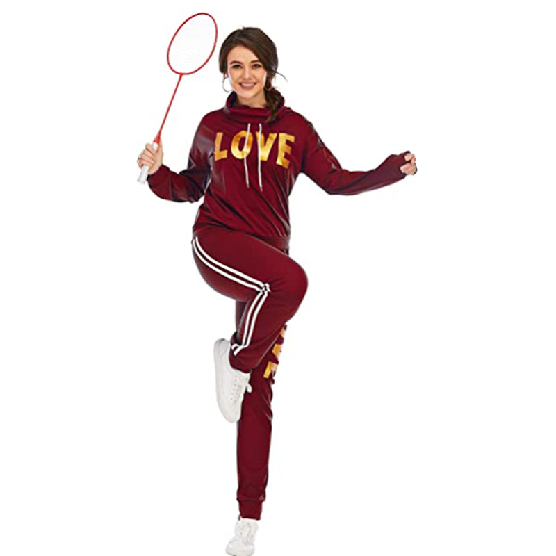 Chic Love Print High Neck Hoodie and Pants Set ATHLEXES